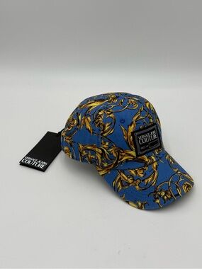 Versace Jeans Couture NWT Blue Gold Regalia Baroque Print Baseball Cap Hat Lux